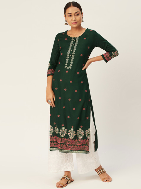 

DIVA WALK Women Green & Pink Printed Straight Kurta