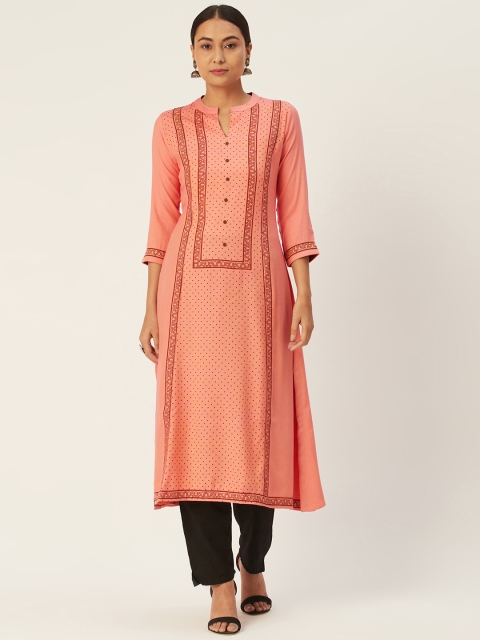 

DIVA WALK Women Pink Polka Printed Straight Kurta