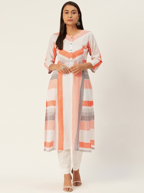

DIVA WALK Women Off-White & Orange Striped A-Line Kurta