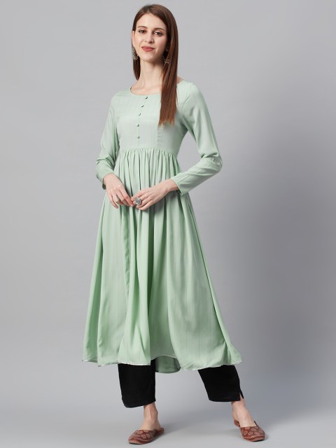 

I AM FOR YOU Women Green Solid A-Line Kurta