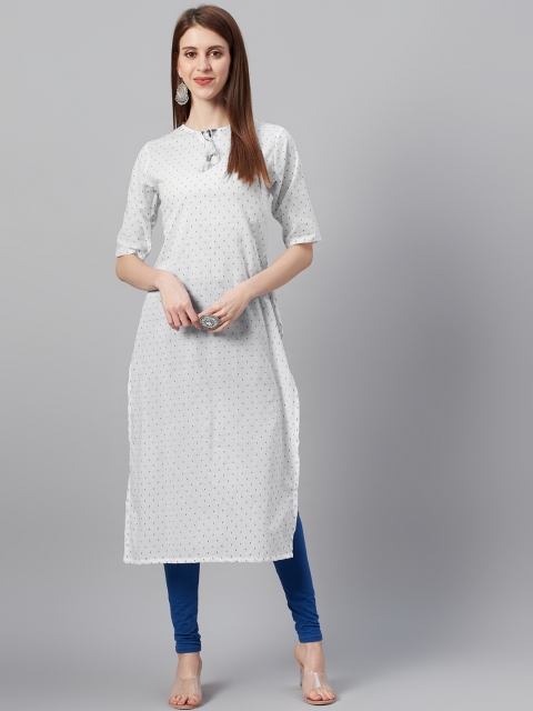 

I AM FOR YOU Women White & Purple Woven Design Straight Kurta