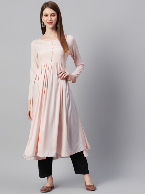 

I AM FOR YOU Women Pink Solid A-Line Kurta