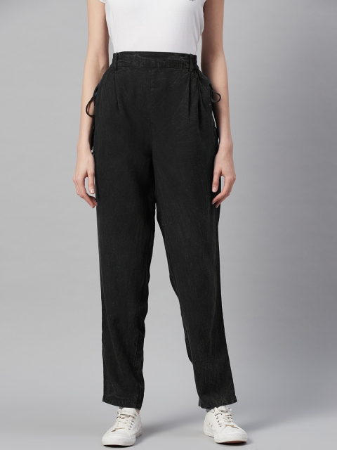 

I AM FOR YOU Women Black Loose Fit Solid Regular Trousers