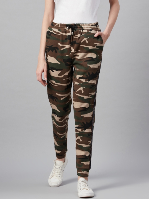 

I AM FOR YOU Women Olive Brown & Beige Camouflage Printed Joggers