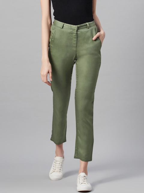 

I AM FOR YOU Women Olive Green Regular Fit Solid Trousers