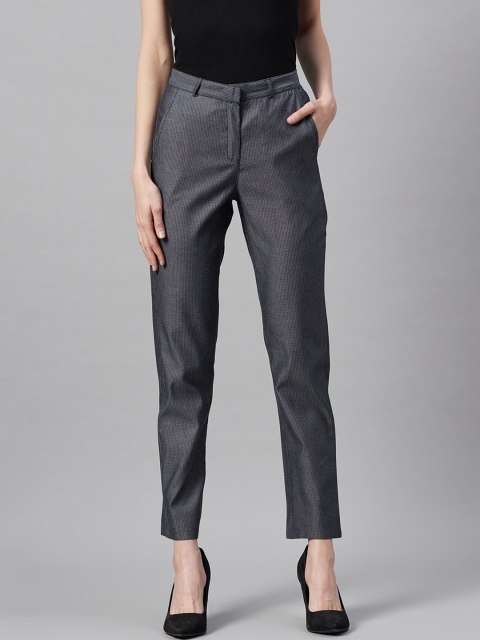 

I AM FOR YOU Women Charcoal Grey Regular Fit Striped Formal Trousers