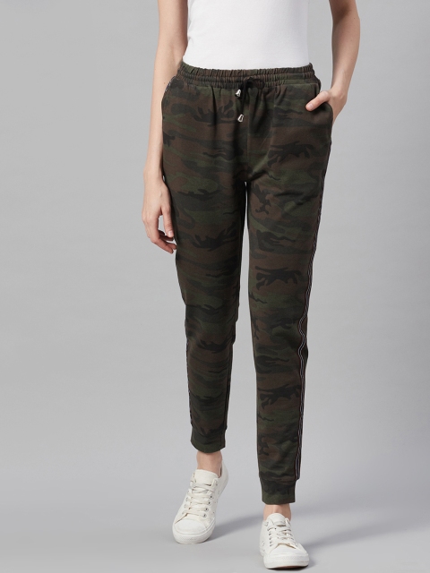 

I AM FOR YOU Women Olive Green & Brown Camouflage Printed Joggers