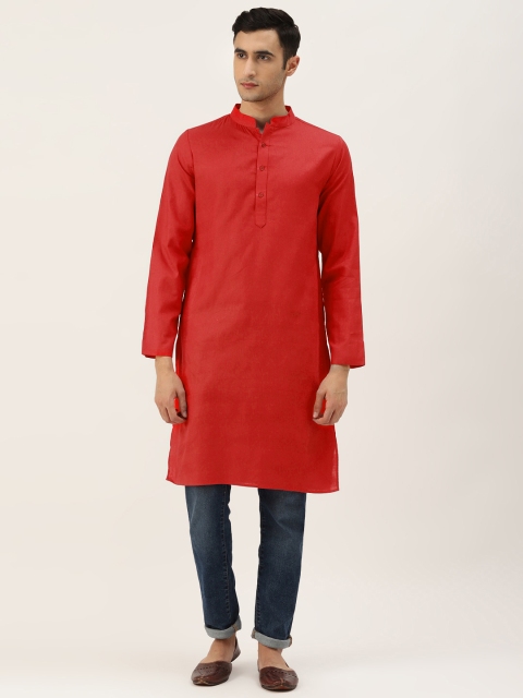 

Molly & Michel Men Red Checked Woven Design Pure Cotton Straight Kurta
