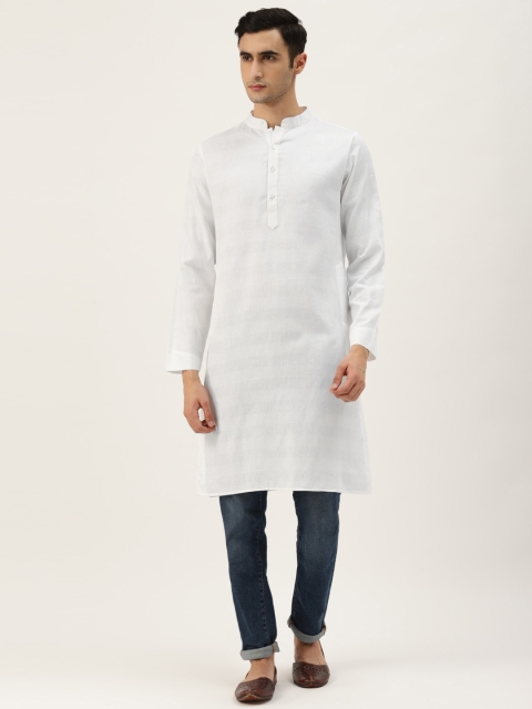 

Molly & Michel Men White Pure Cotton Woven Design Straight Kurta