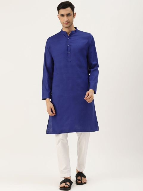 

Molly & Michel Men Navy Blue Woven Design A-Line Kurta