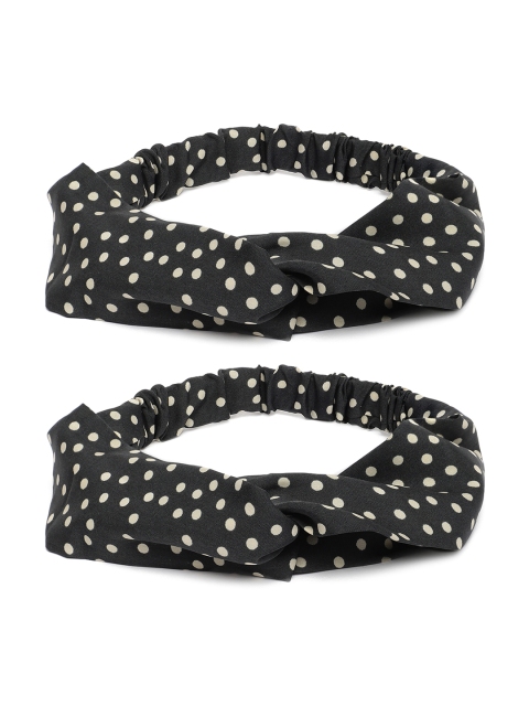 

LAIDA Women Set of 2 Black & Beige Polka Dot Printed Elasticated Knot Hairband