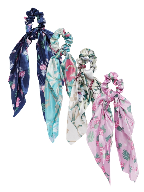 

LAIDA Women Set of 4 Multicoloured Printed Scrunchies with Knot Detail, Multi