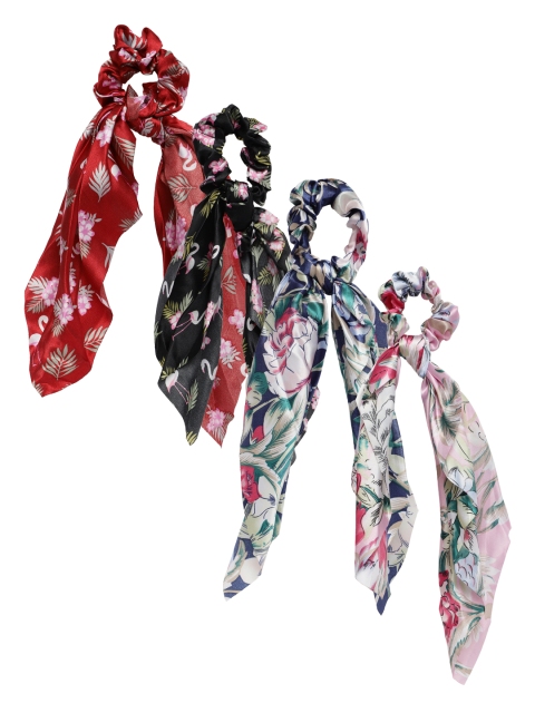 

LAIDA Women Set of 4 Multicoloured Printed Scrunchies with Knot Detail, Multi