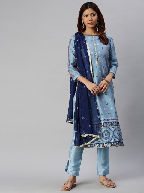 

Blissta Blue Silk Blend Unstitched Dress Material