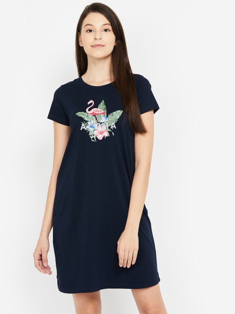 

Ginger by Lifestyle Navy Blue & Pink Printed Nightdress