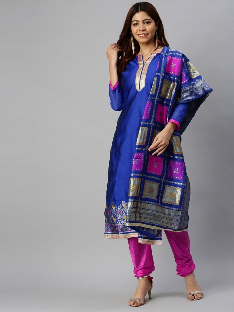 

Blissta Blue & Pink Silk Blend Unstitched Dress Material