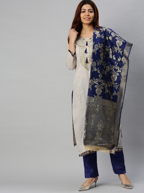 

Blissta Grey & Navy Blue Cotton Blend Unstitched Dress Material
