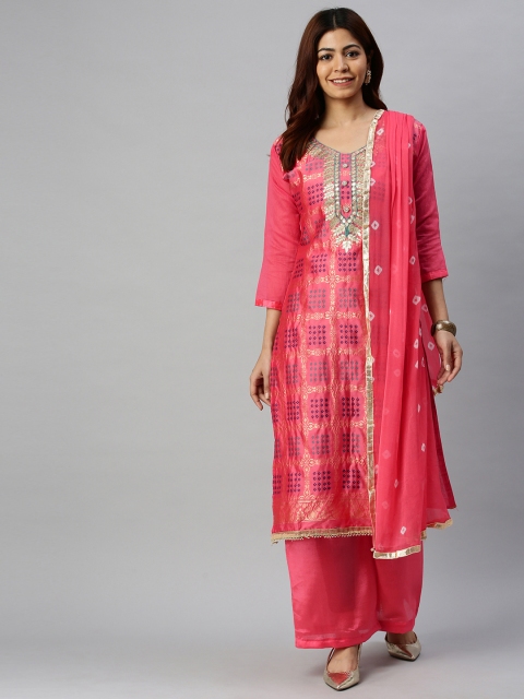 

Blissta Pink & Gold-Toned Silk Blend Unstitched Dress Material
