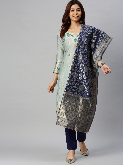 

Blissta Grey & Navy Blue Cotton Blend Unstitched Dress Material