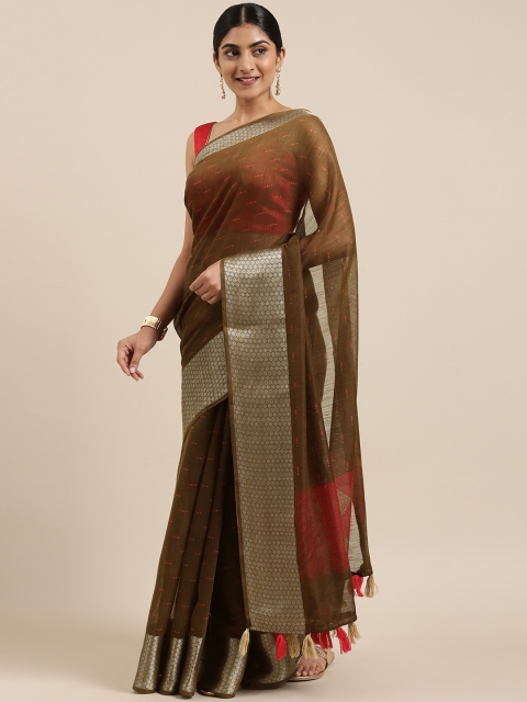 

Triveni Brown & Red Pure Cotton Printed Saree