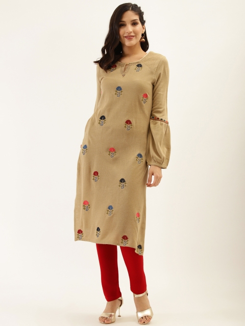 

Laabha Women Beige & Maroon Self Design Winter Kurta with Trousers