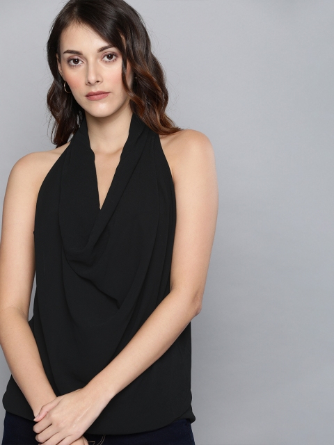 

Chemistry Women Black Solid Styled Back Top