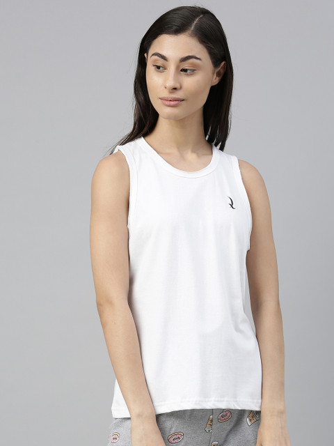 

QUARANTINE Women White Solid Round Neck Lounge T-shirt