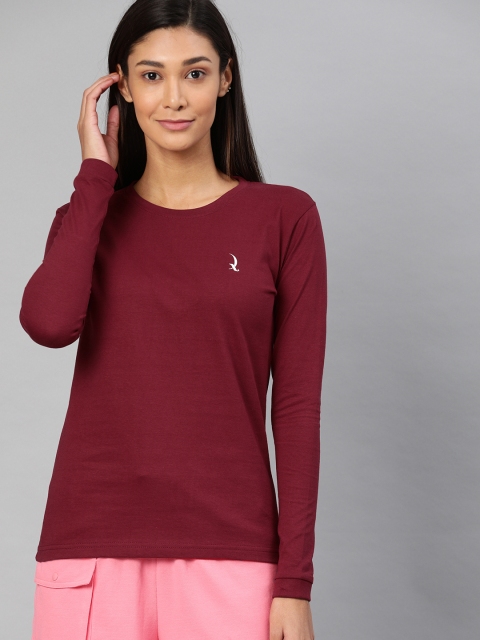 

QUARANTINE Women Maroon Solid Lounge T-shirt