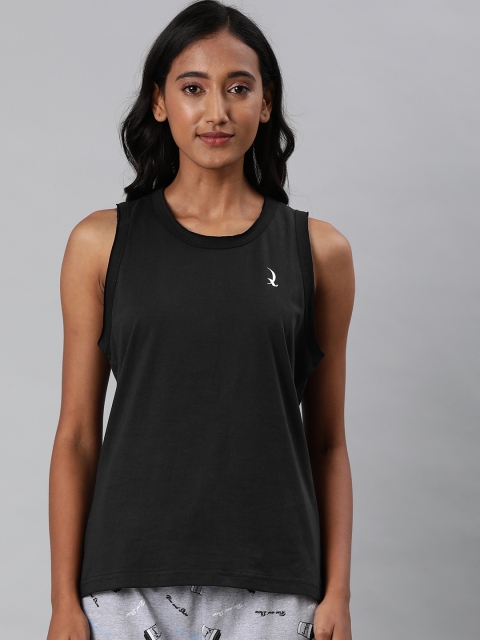 

QUARANTINE Women Black Solid Tank Lounge T-shirt