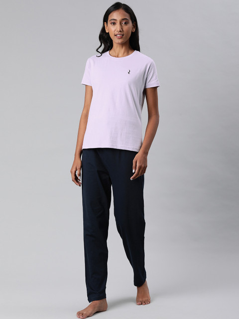 

QUARANTINE Women Lavender & Navy Blue Solid Night suit