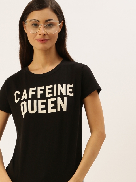 

DILLINGER Women Black Printed Round Neck Regular Fit Pure Cotton T-shirt