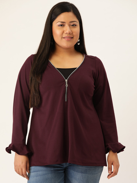 

Revolution Women Plus Size Burgundy Solid A-Line Top