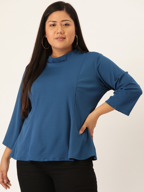 

Revolution Women Plus Size Blue Solid A-Line Top