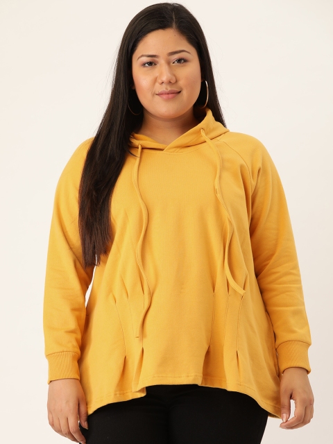 

Revolution Plus Size Women Mustard Yellow Solid Hooded Pullover Sweatshirt