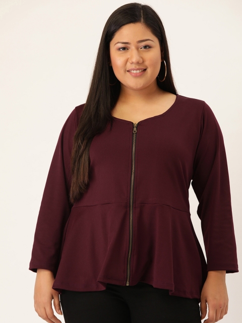 

Revolution Women Plus Size Burgundy Solid A-Line Top