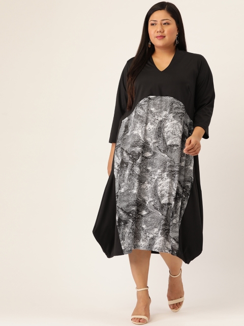 

Revolution Women Plus Size Black & Grey Printed Dipped Hem A-Line Dress