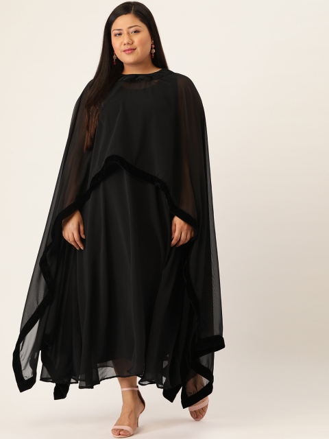 

Revolution Women Plus Size Black Solid Maxi Dress with Cape Layer