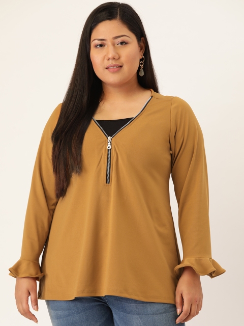 

Revolution Plus Size Women Mustard Yellow Solid A-Line Top