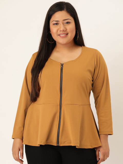 

Revolution Women Plus Size Mustard Yellow Solid A-Line Top