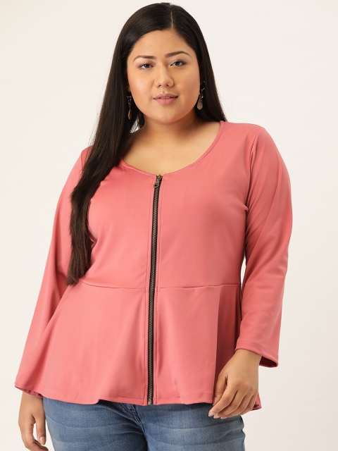 

Revolution Plus Size Women Pink Solid Peplum Top