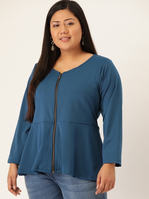 

Revolution Plus Size Women Blue Solid Peplum Top