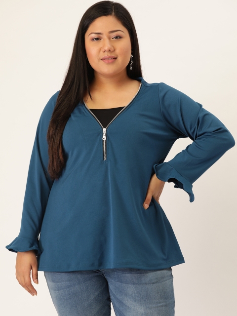

Revolution Women Plus Size Teal Blue Solid A-Line Top