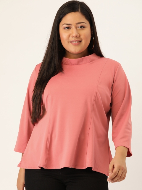 

Revolution Women Plus Size Pink Solid A-Line Top