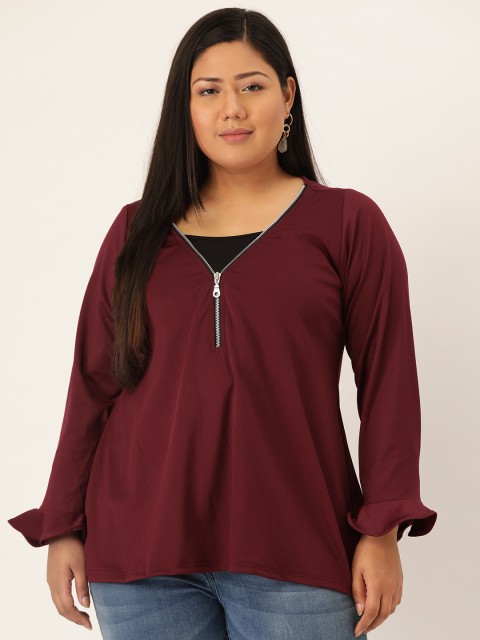 

Revolution Plus Size Women Maroon Solid A-LIne Top