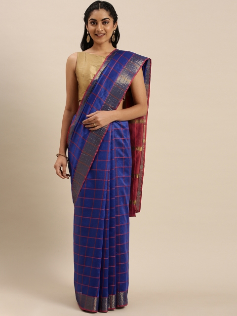 

Blissta Blue & Red Checked Saree