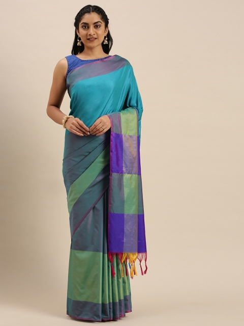 

Blissta Turquoise Blue & Green Colourblocked Saree