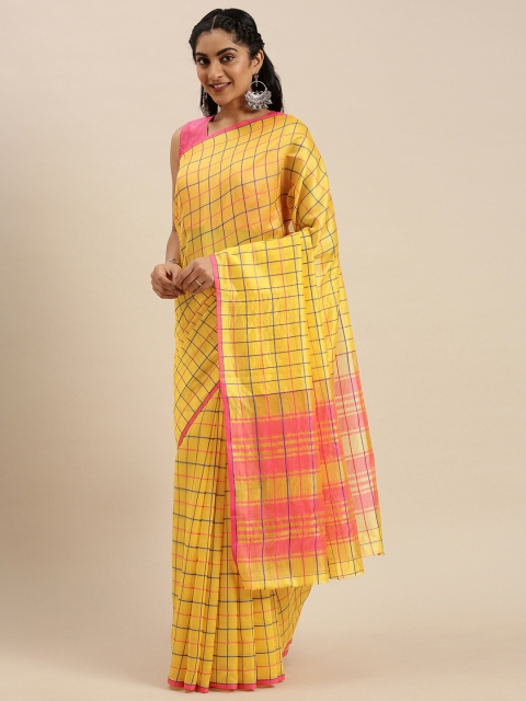 

Blissta Yellow & Blue Checked Saree