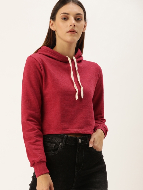 

Campus Sutra Women Maroon Solid Crop Hooded Sweatshirt