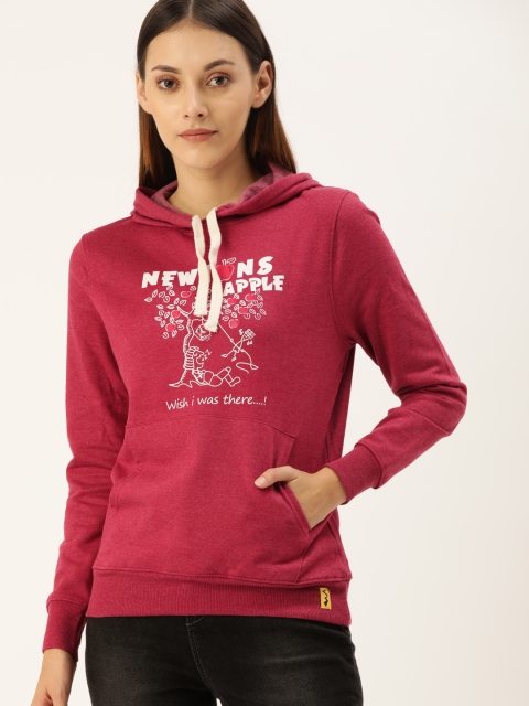 

Campus Sutra Women Maroon Printed Hooded Sweatshirt