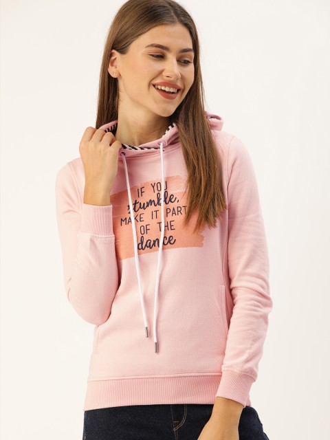 

Campus Sutra Women Pink Printed Hooded Sweatshirt